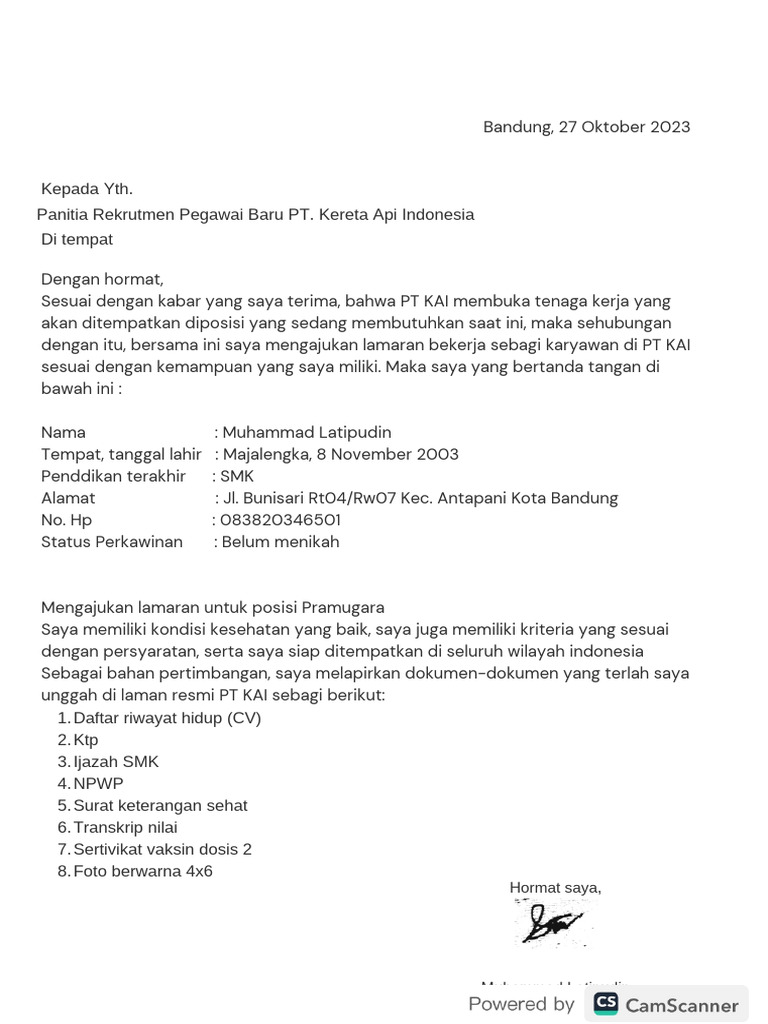 Surat Lamaran KAI | PDF
