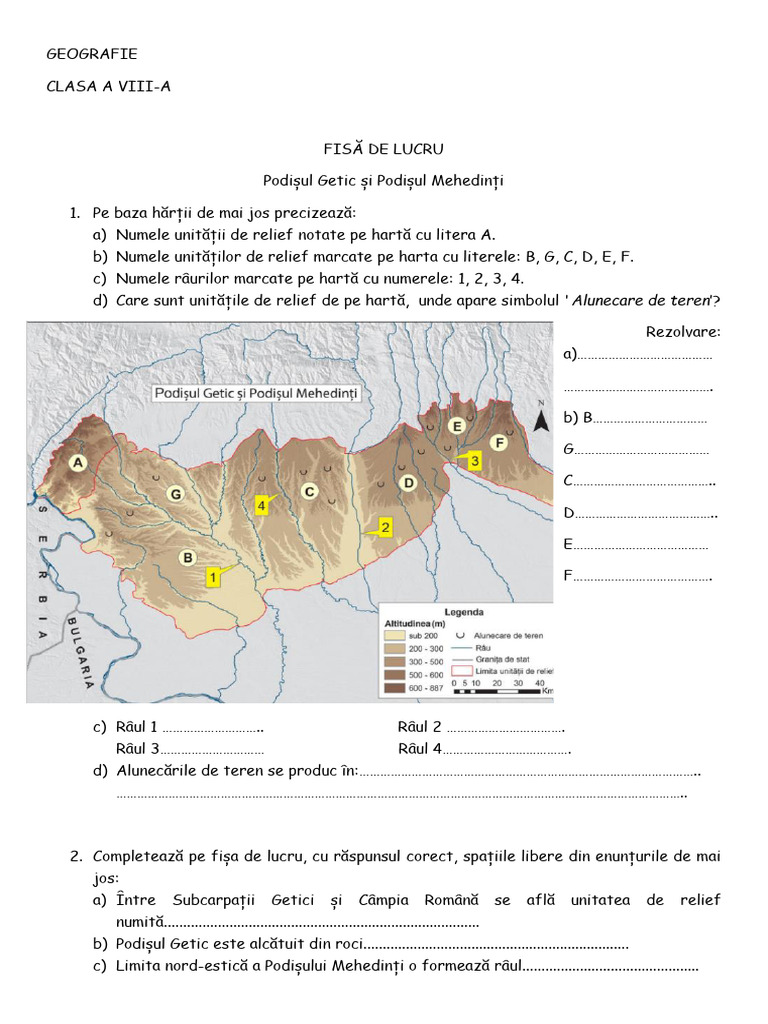 Fisa de Lucru Podisul Getic Si Podisul Mehedinti | PDF