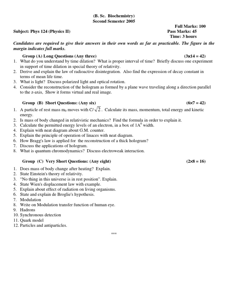 Physics II Exam Questions 2005 | PDF | Special Relativity | Mass