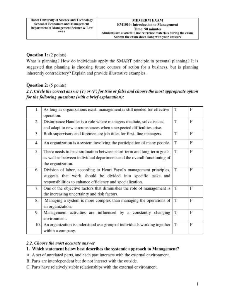 Midterm Exam: Introduction to Management | PDF | Goal | Employment
