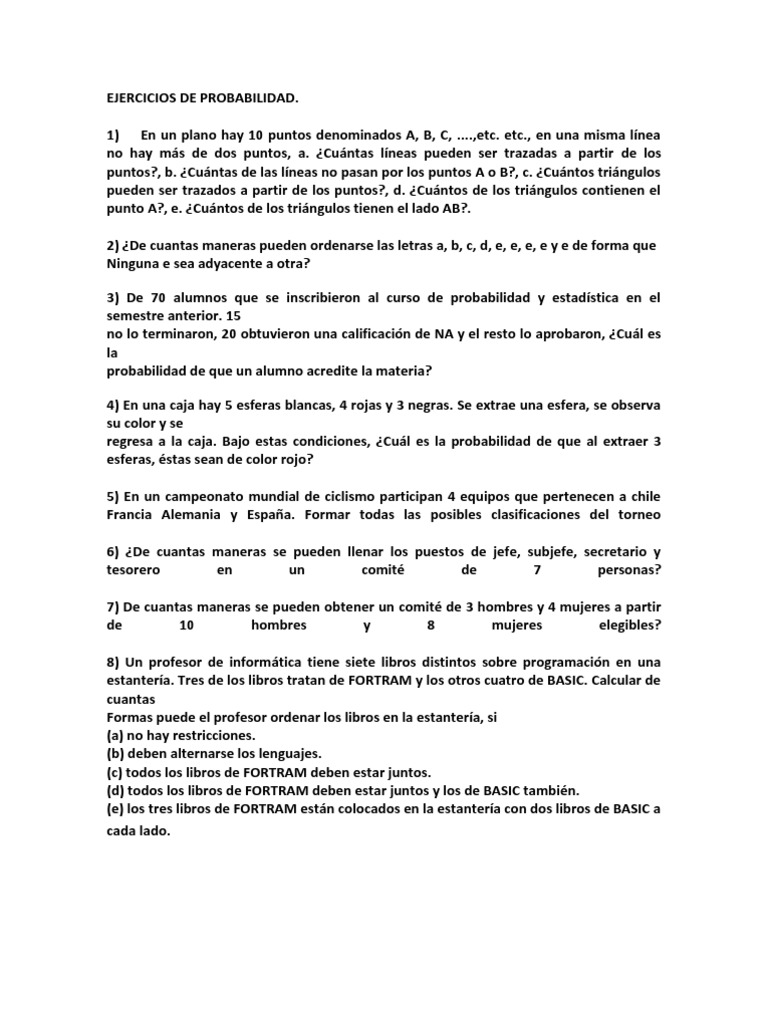 Ejercicios de Probabilidad y Combinatoria | PDF | Probabilidad | Triángulo