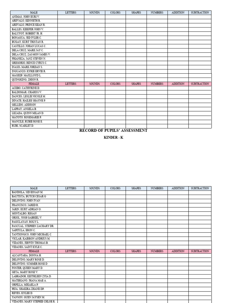 Kinders' Assessment | PDF | Art