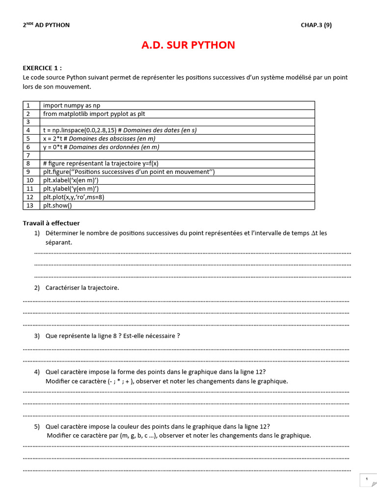 Exercices Python: Trajectoires et Vecteurs | PDF | Programmation ...