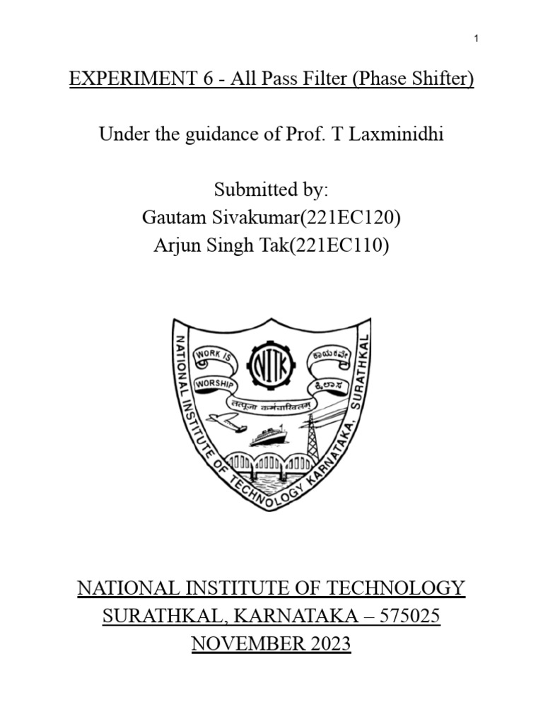 All Pass Filter Analog Lab Report PDF Operational Amplifier