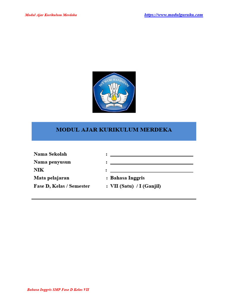 Modul Ajar Bahasa Inggris Kelas 7 Fase D Chapter 1 Pdf