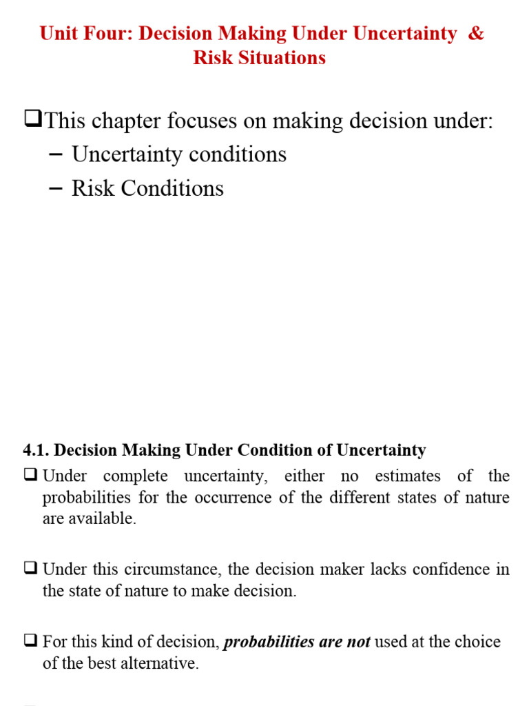 Decision Making Under Uncertainty & Risk | PDF | Decision Theory | Risk