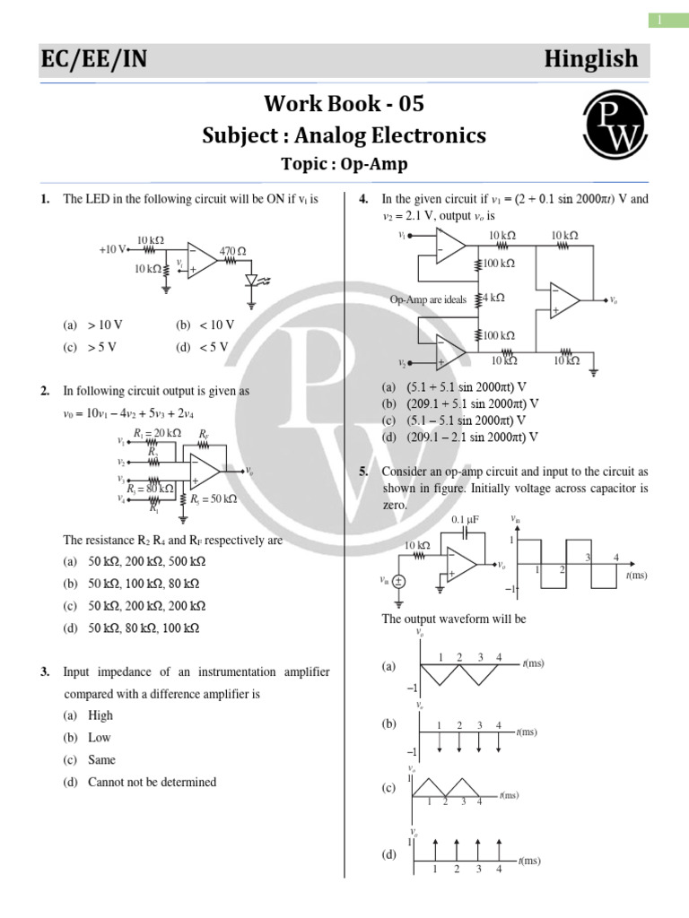 Work Book - Opamp - Analog Sid Sir | PDF | Operational Amplifier ...