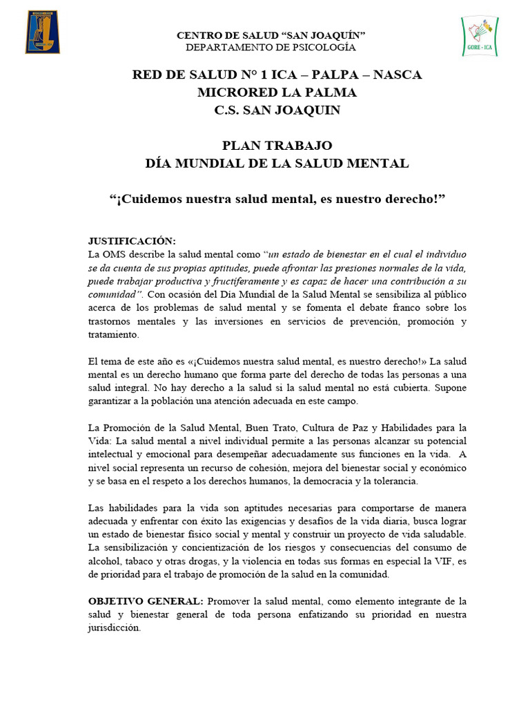 Plan dia mundial sm 2023 cs san joaquin pdf salud mental mente