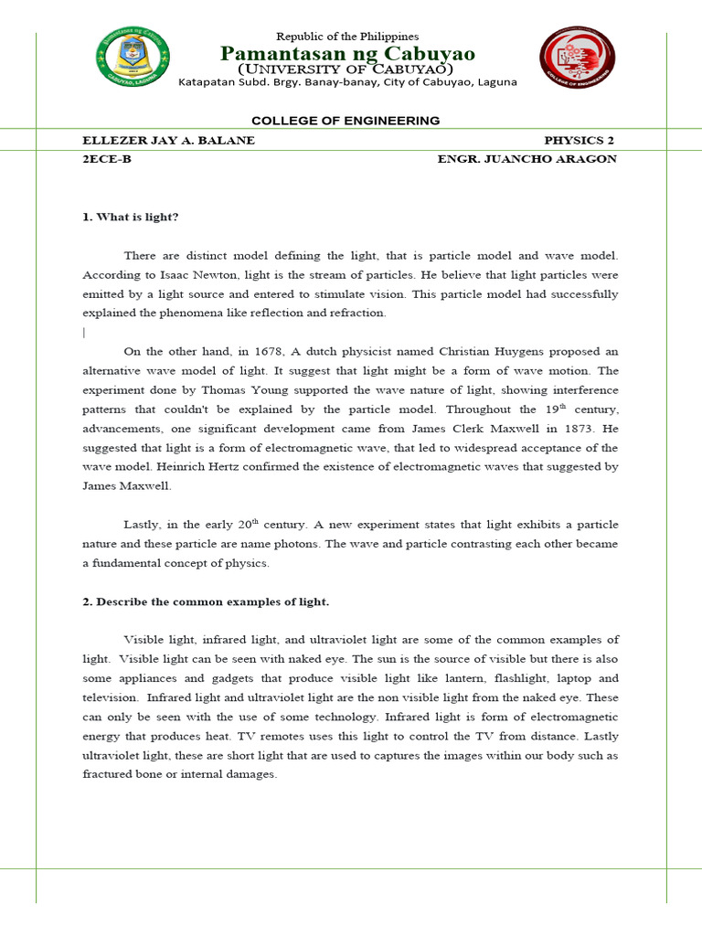 Physics 2 Light and Optics PDF Light Reflection (Physics)