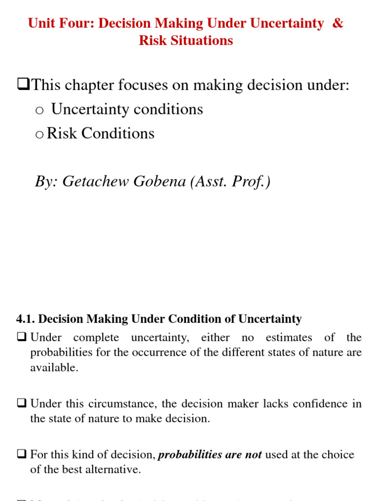 Decision Making Under Uncertainty & Risk | PDF | Optimism | Decision Theory