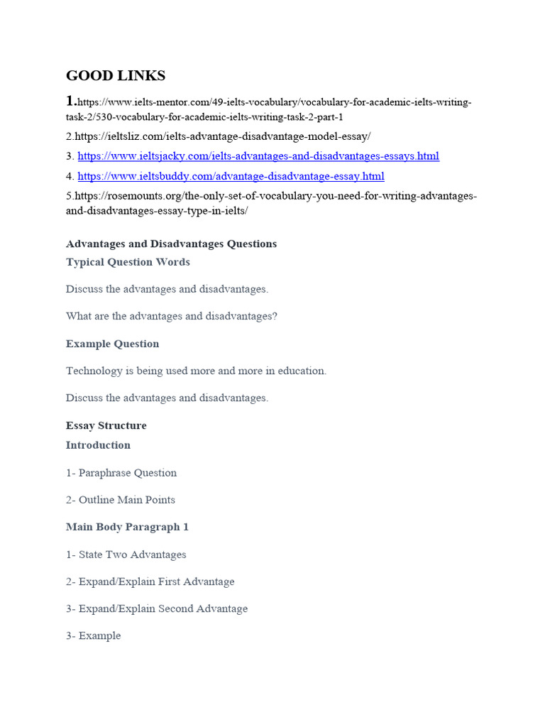 Advantage and Disadvantage Essay Structure 2 | PDF | Tourism | Essays