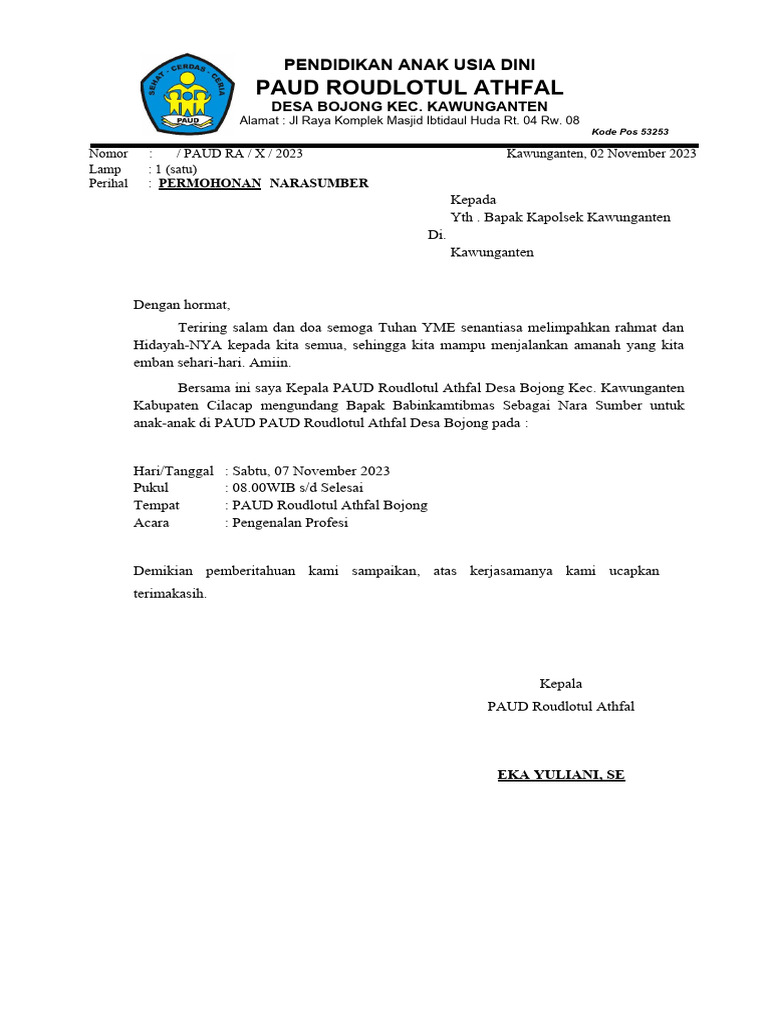 Surat Permohonan Narasumber | PDF