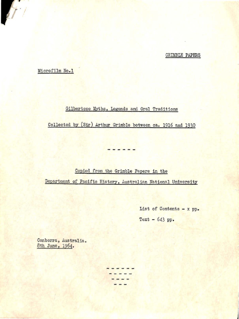 Collected by (Sir) Arthur Grimble Between Ca. 1916 and 1930: Grimblb ...