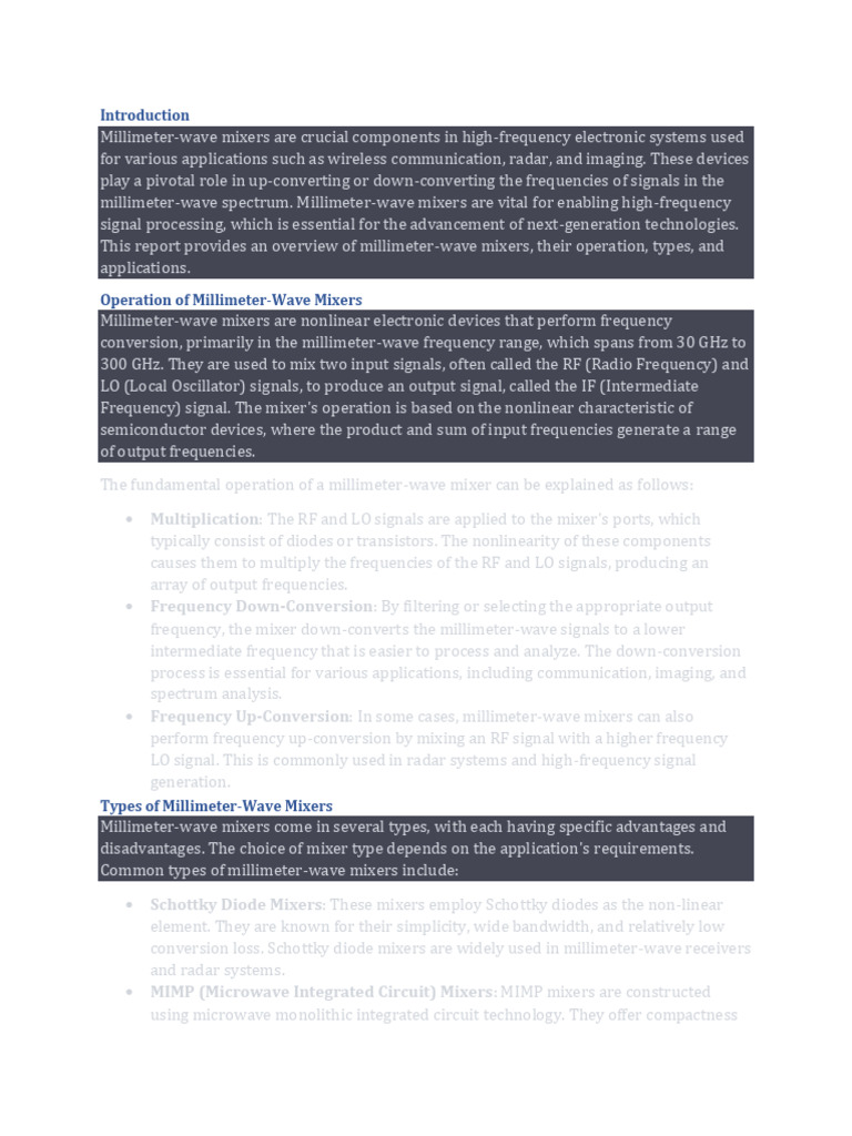 Millimeter-Wave Mixers Overview and Applications | PDF | Extremely High ...