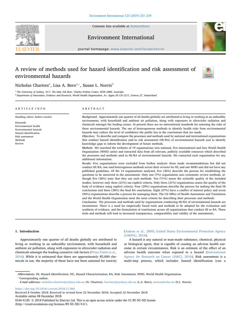 Chartres - A Review of Methods Used For Hazard Identification and Risk ...