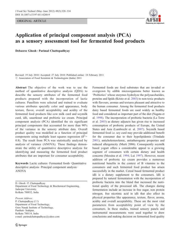 PCA in Sensory Analysis of Fermented Foods | PDF | Principal Component ...