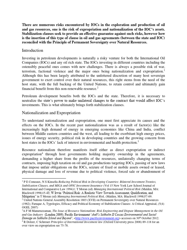 Expropriation Nationalization of Oil and PDF Risk Management