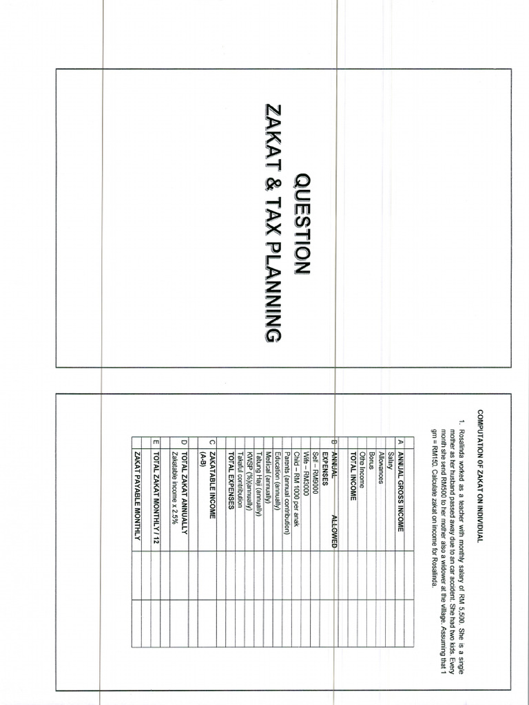 Question On Zakat and Tax Planning | PDF