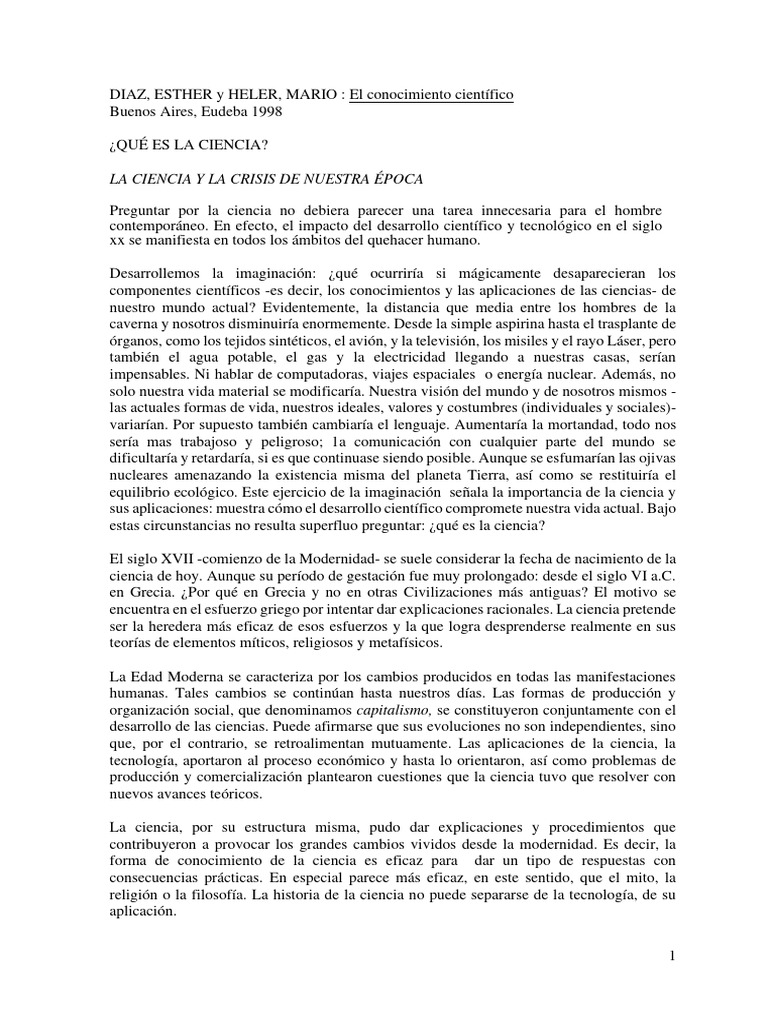 El conocimiento científico según Díaz y Heler | PDF