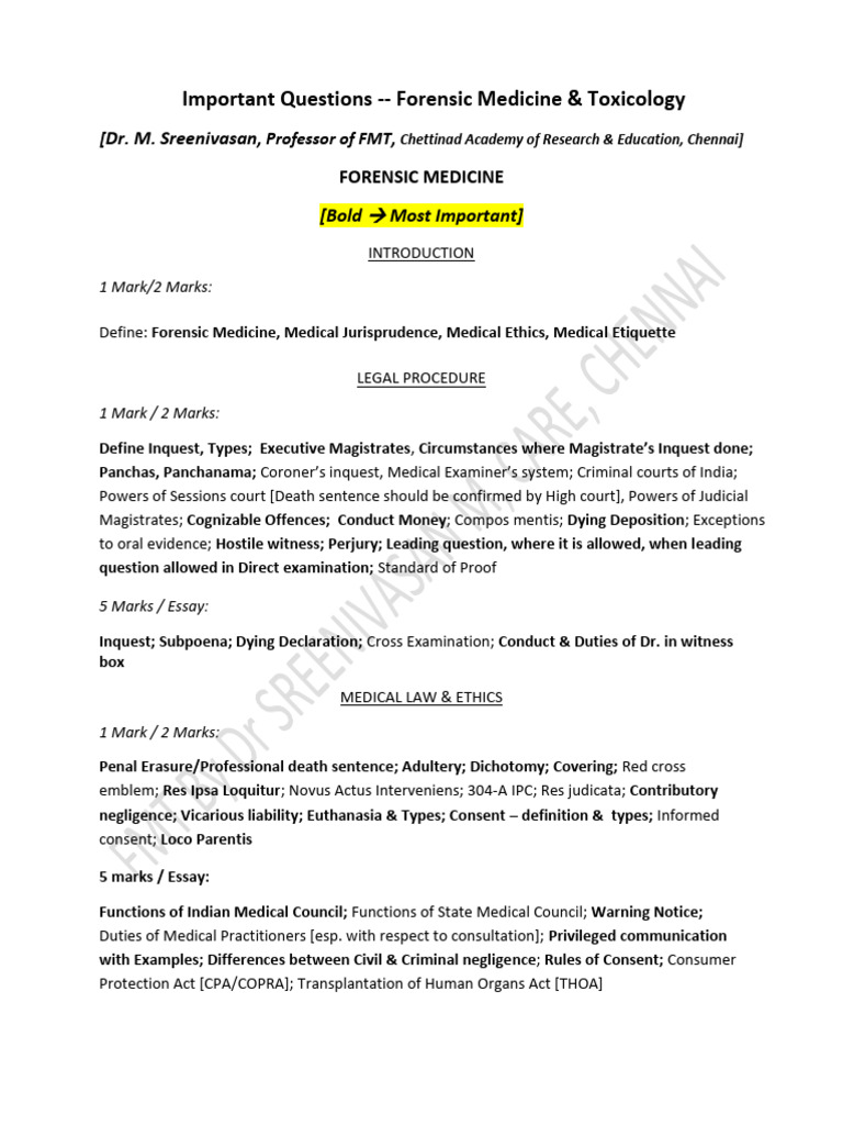 Important Questions FMT PDF Autopsy Injury