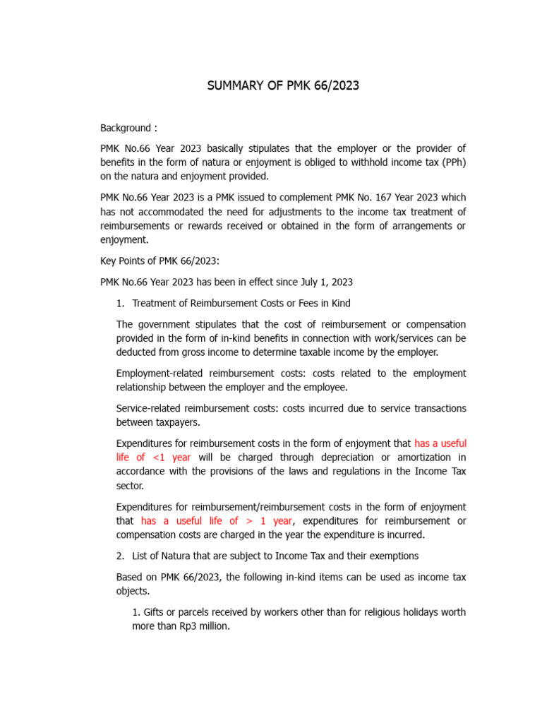 Summary of PMK 66-2023 | Download Free PDF | Taxes | Income Tax