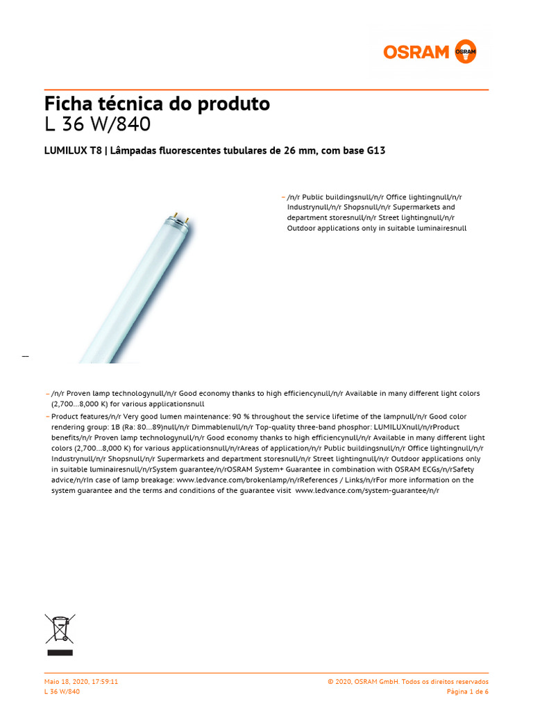Osram Fluorescente | PDF | Potência (Física) | Luz