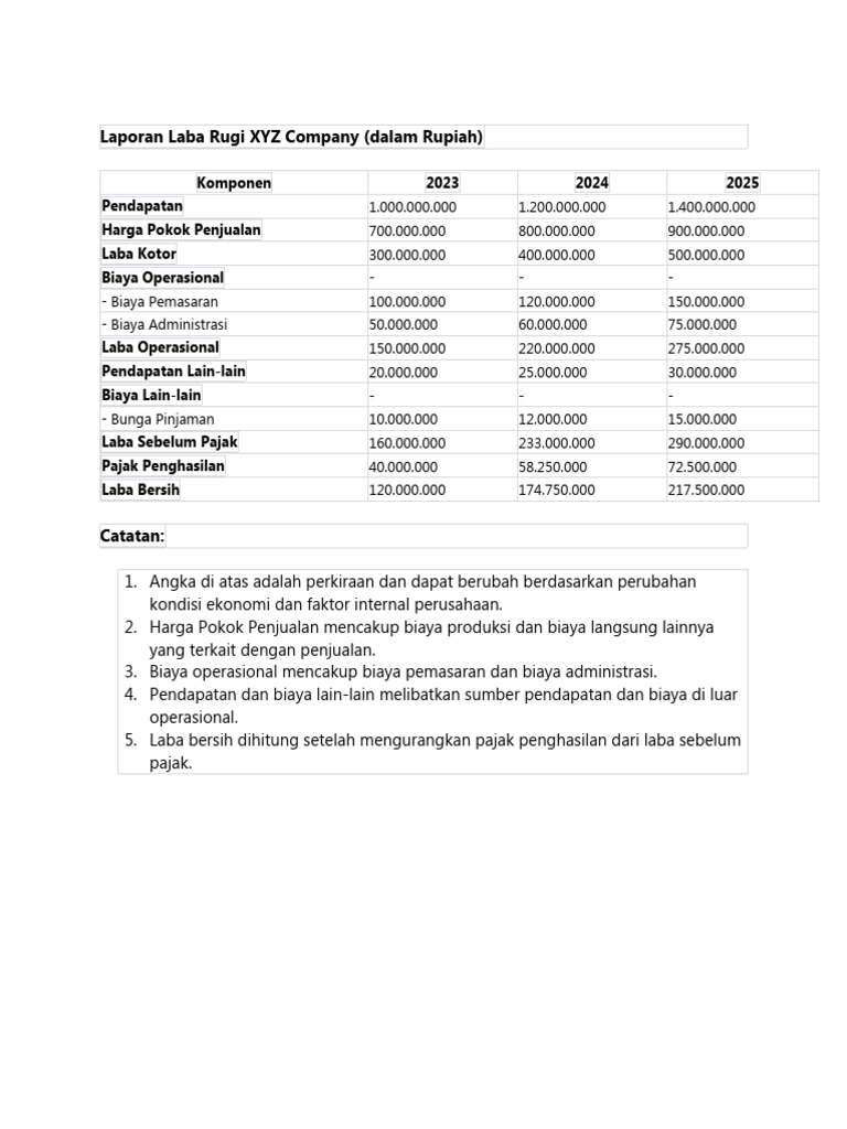 Laporan Laba Rugi XYZ Company | PDF