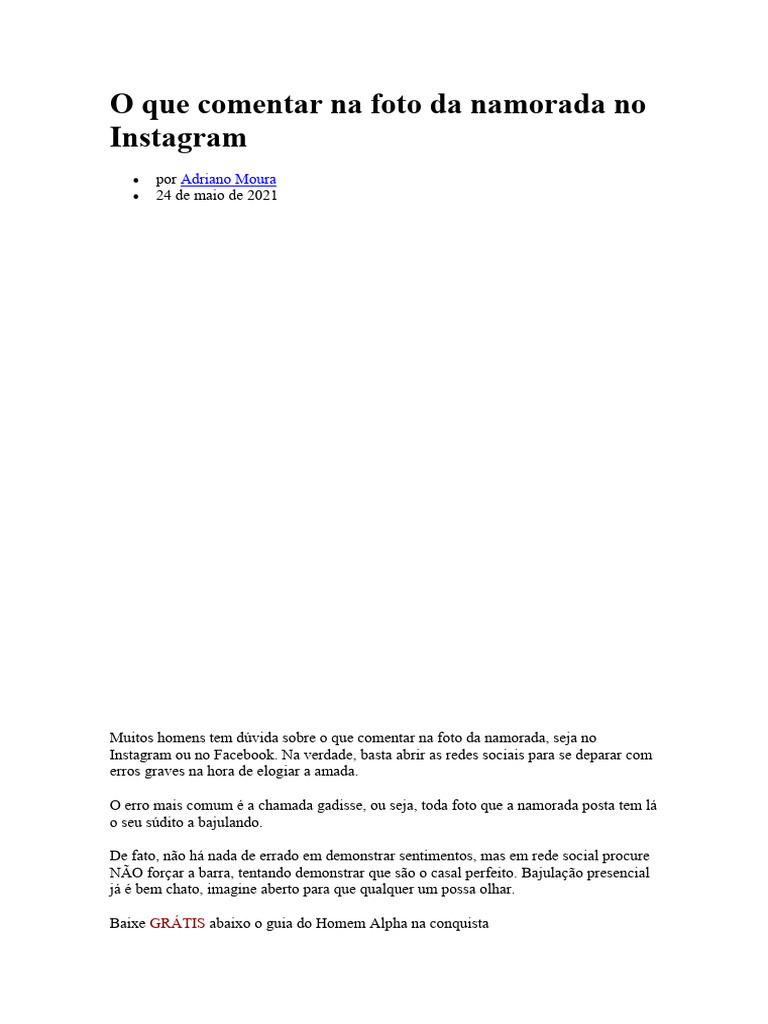 O Que Comentar Na Foto Da Namorada No Instagram | PDF | Amor | Facebook