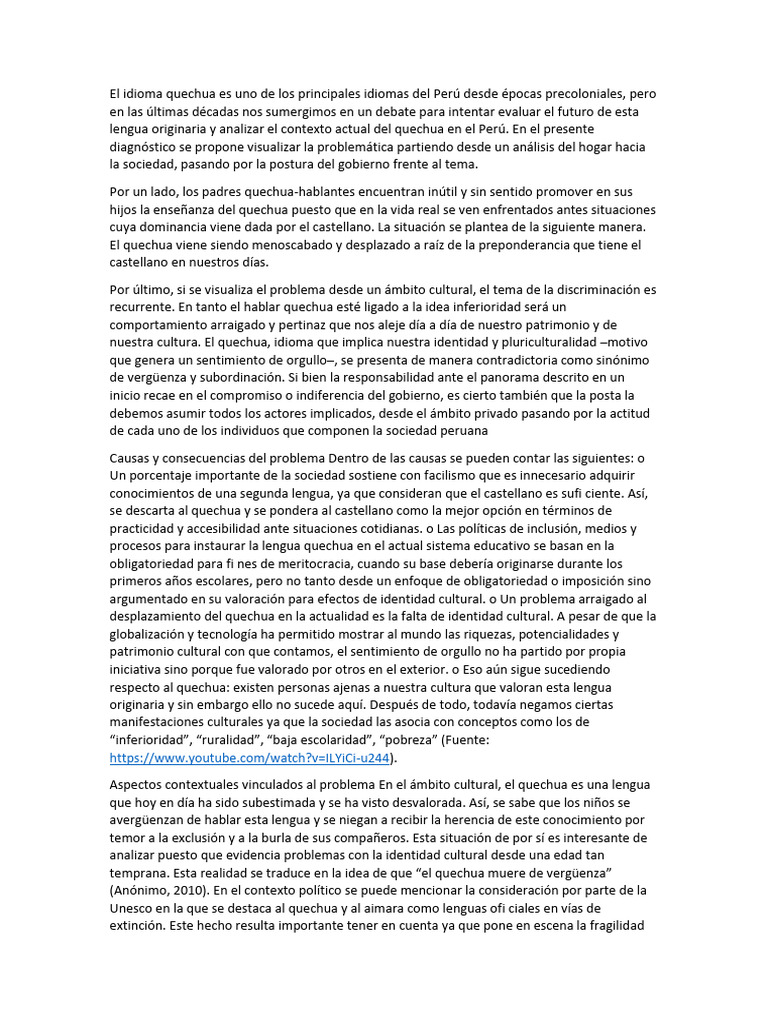 El Idioma Quechua Es Uno de Los Principales Idiomas Del Perú Desde ...
