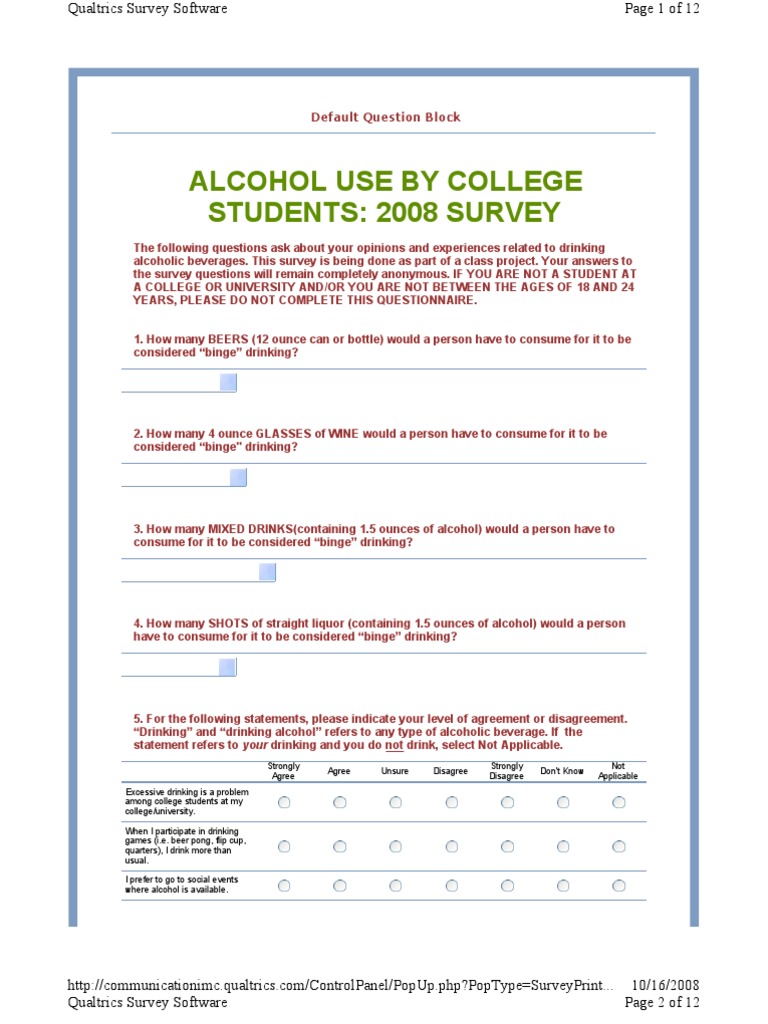 College Student Alcohol Consumption Survey | PDF | Alcoholic Drinks | Drink