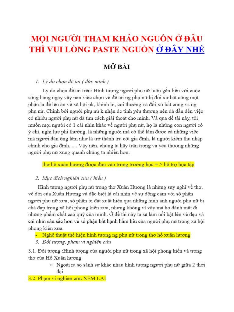 hình tượng của người người phụ nữ trong các tác phẩm thơ nôm của Hồ xuân hương