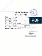 Date Sheet For Test Series (Class VIII)