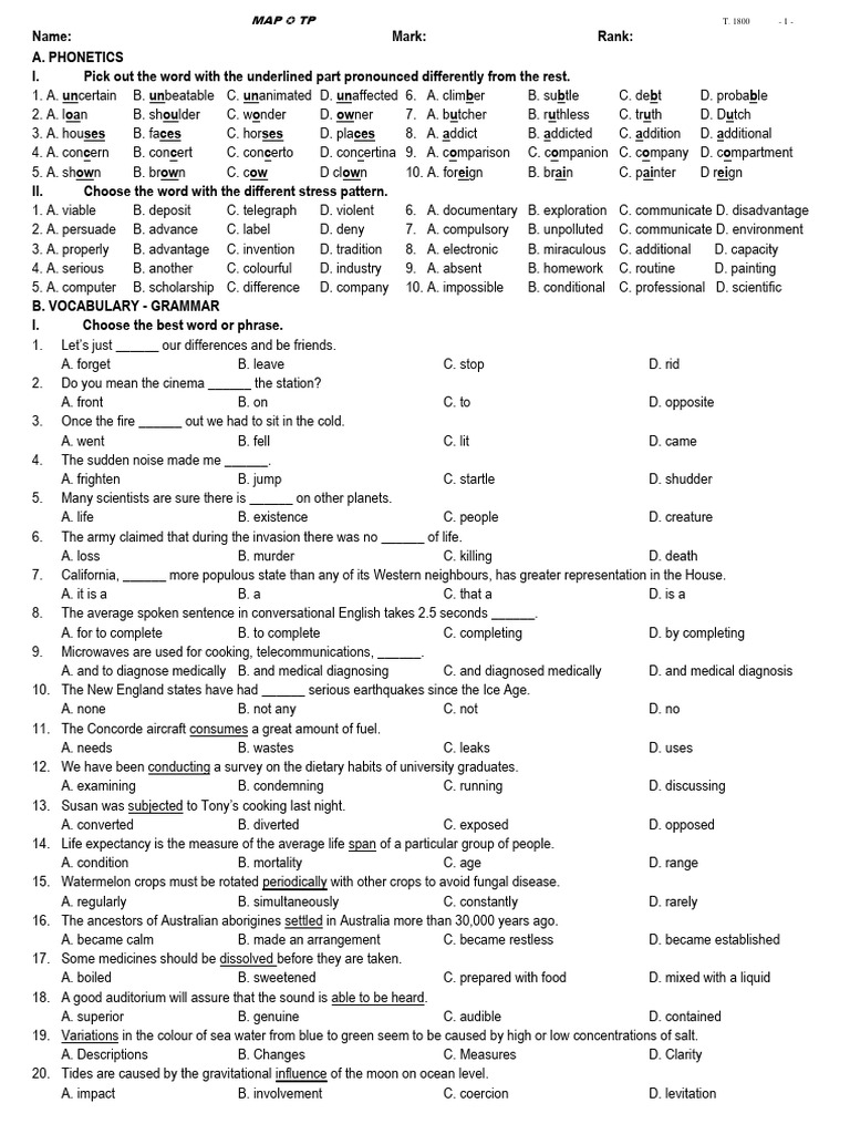 Name mark rank a phonetics i pick out the word with the underlined
