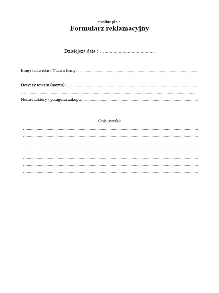 Formularz Reklamacyjny | PDF