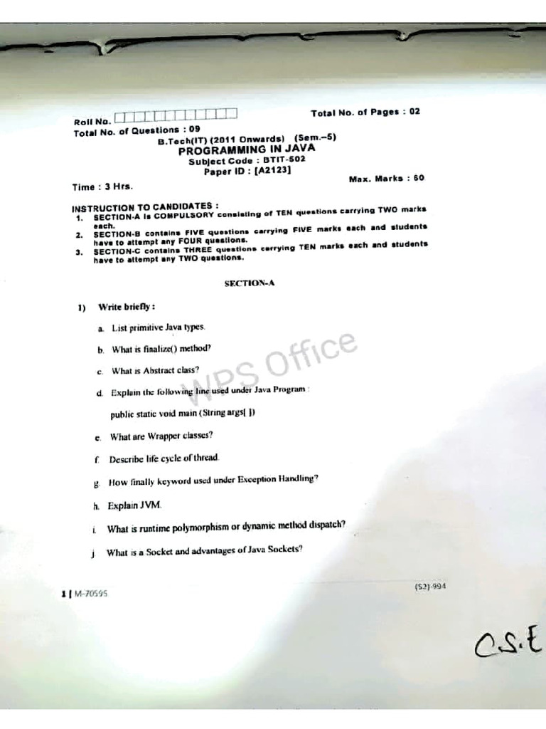 Java Paper | PDF | Java (Programming Language) | Method (Computer ...