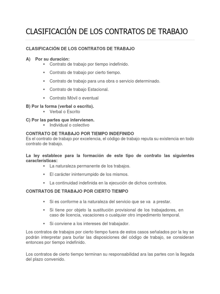 Clasificación de Contratos de Trabajo | PDF | Derecho laboral | Justicia