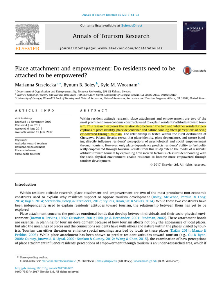 Place attachment and empowerment do residents need to be attached to