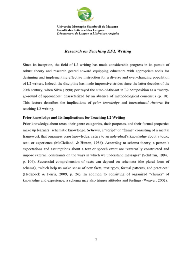 Teaching EFL Writing | PDF | Schema (Psychology) | Second Language