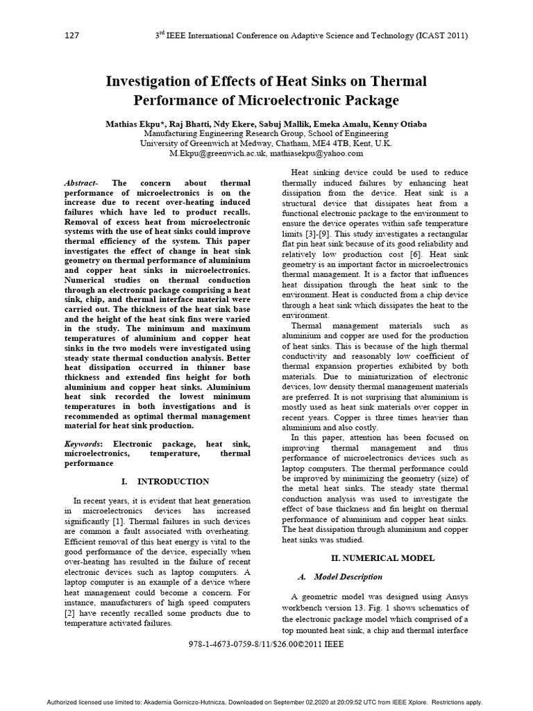 Investigation of Effects of Heat Sinks On Thermal Performance of