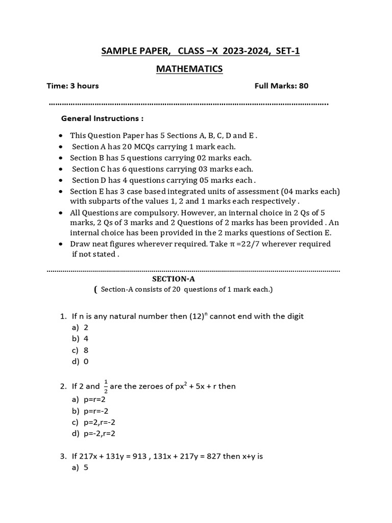 Sample Paper - I (Post Mid - Term Examination | PDF | Circle | Angle