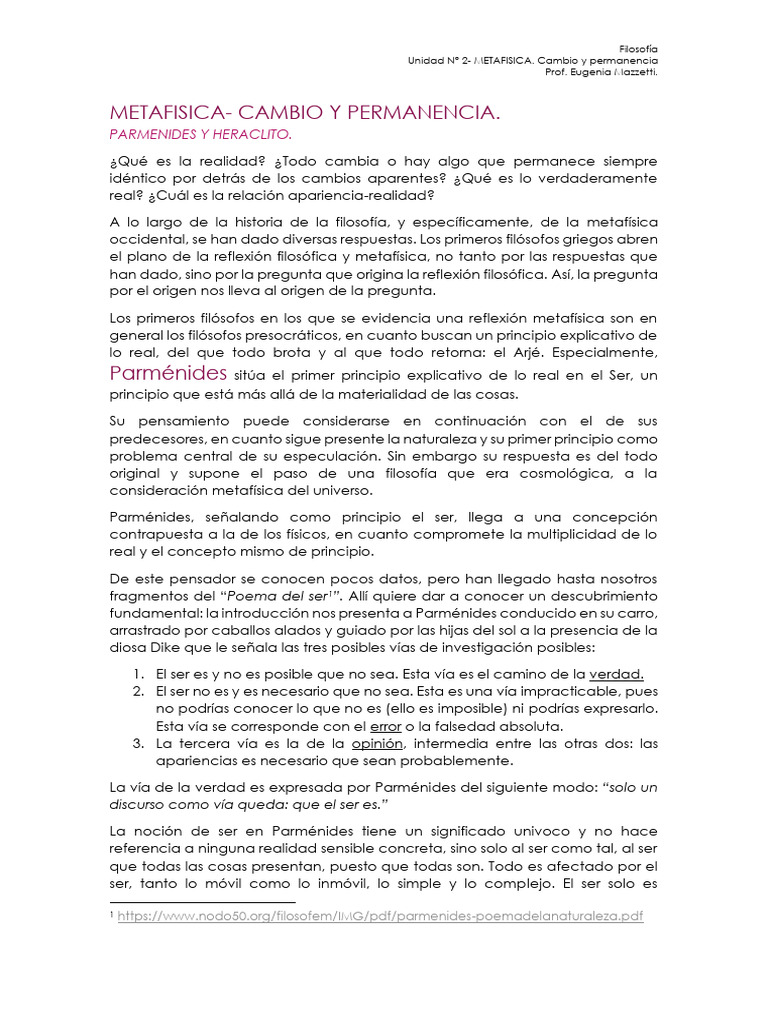 Cambio y Permanencia | PDF | Metafísica | Verdad