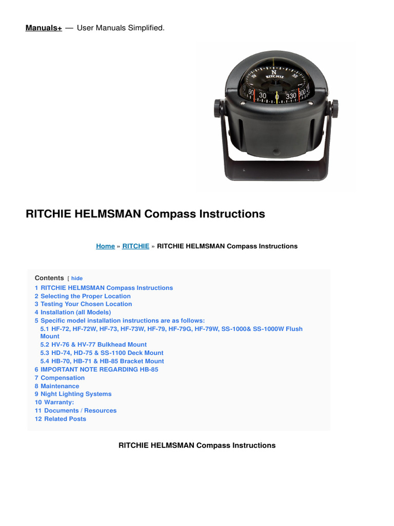 Ritchie Helmsman Compass Manual PDF Compass Manufactured Goods
