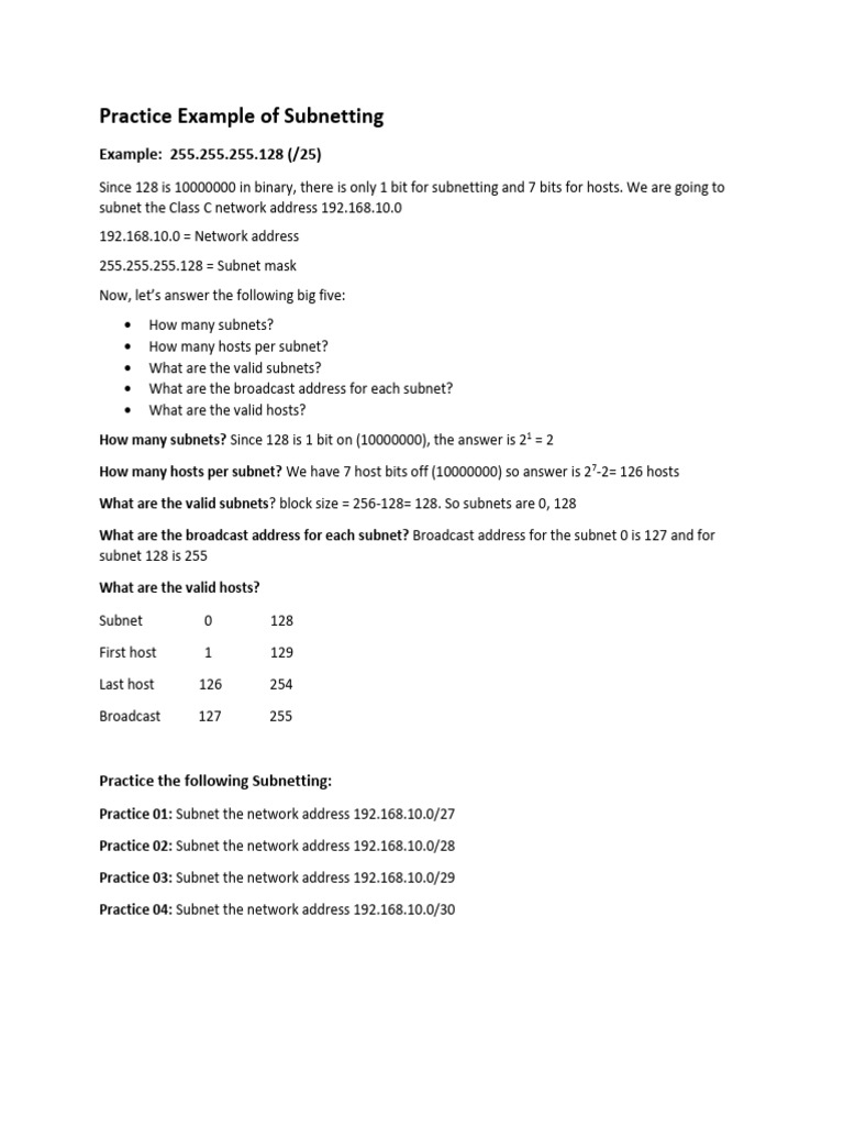 Practice Example Subnetting | PDF