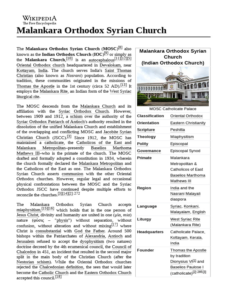 Malankara Orthodox Syrian Church PDF Eastern Christianity