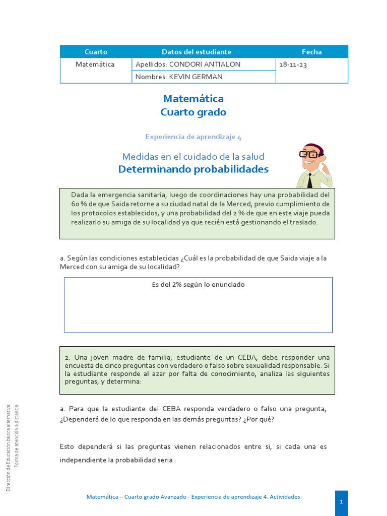 Probabilidades en Matemática para Cuarto Grado | PDF | Probabilidad