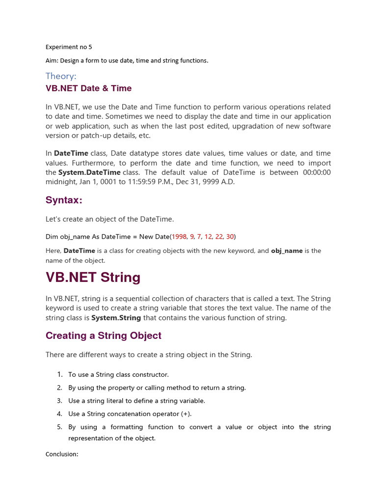 VB.NET Date, Time & String Guide | PDF | String (Computer Science ...