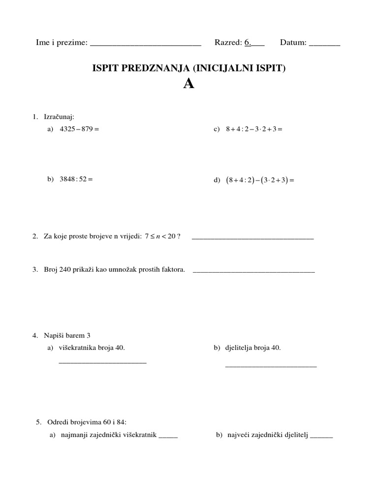 Microsoft Word - Inicijalni Test - 6 Raz Modif | PDF