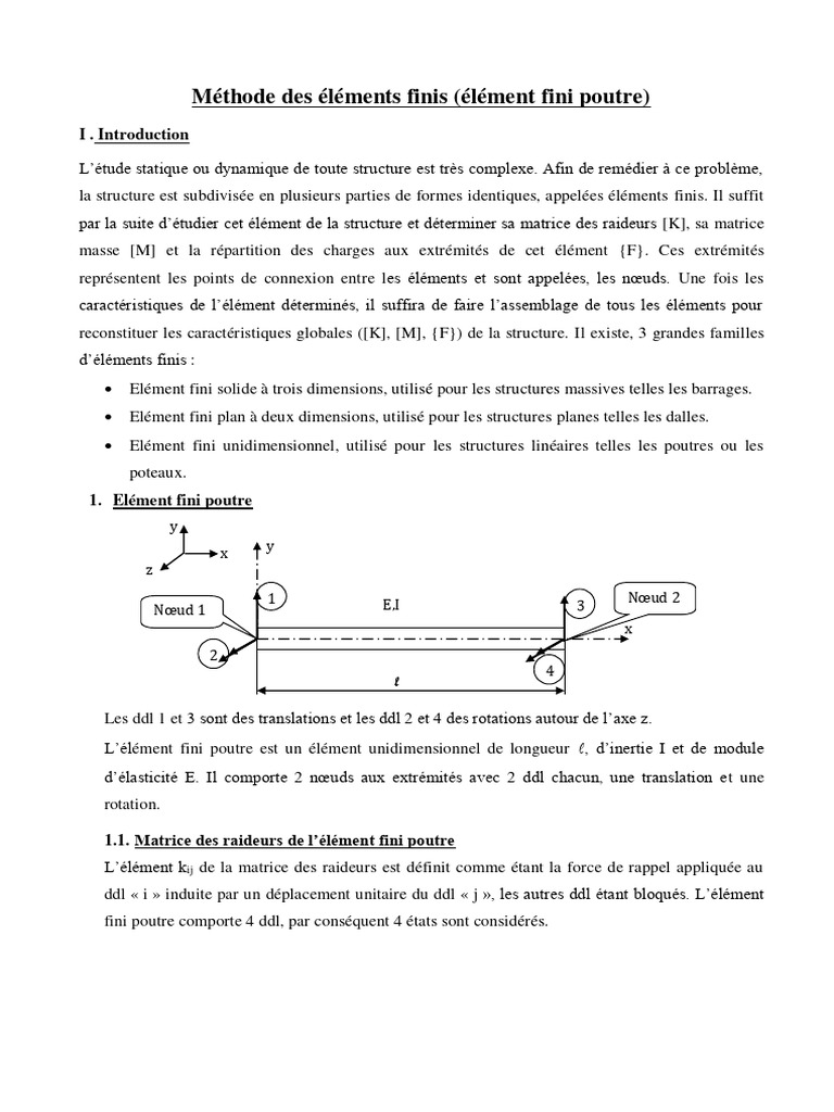 Élément Fini Poutre : Méthode et Matrices | PDF | Méthode des éléments ...