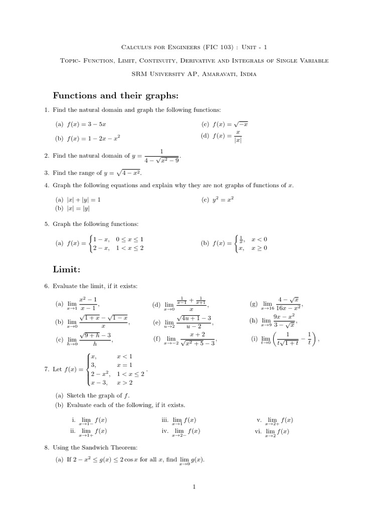 Calculus Concepts for Engineers: Functions & Limits | PDF | Derivative ...