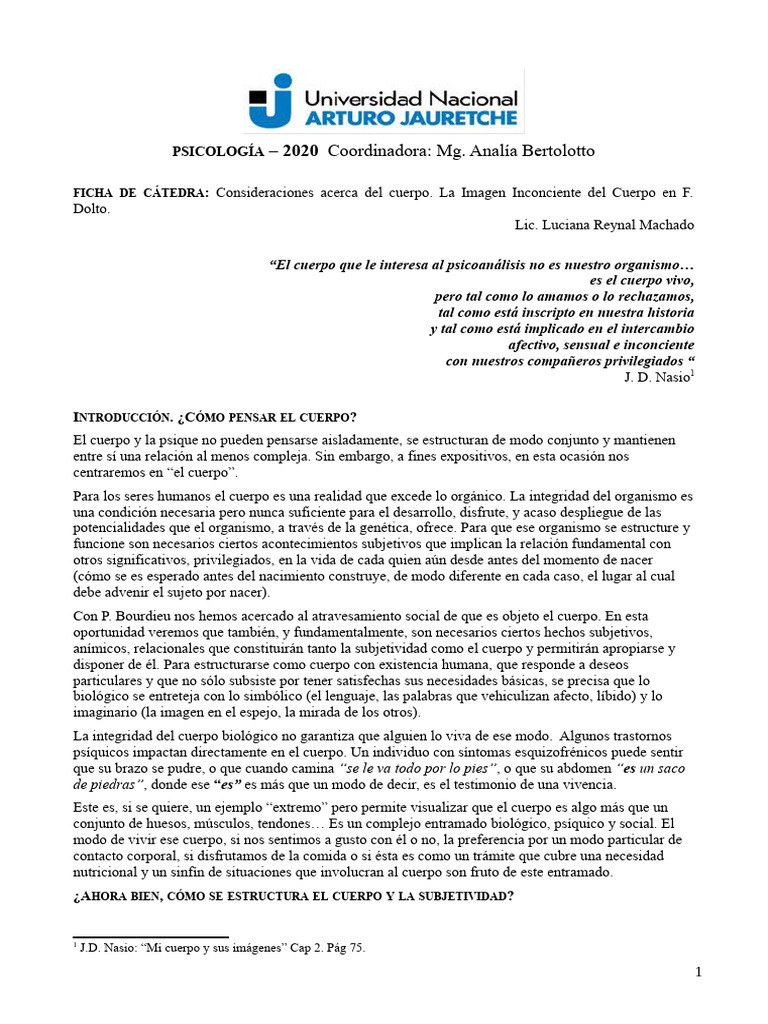 Ficha La Imagen Inconciete Del Cuerpo. F. Dolto | PDF | Mente ...
